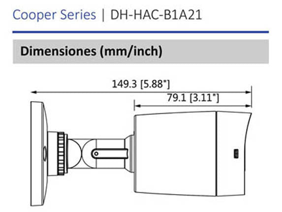 Camara Bullet De 2Mp/ 2.8 Mm/ 100 Grados/ Ir 20 Metros (Dh-Hac-B1A21N)
