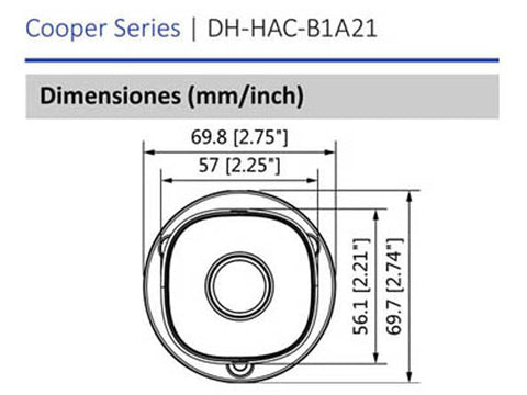 Camara Bullet De 2Mp/ 2.8 Mm/ 100 Grados/ Ir 20 Metros (Dh-Hac-B1A21N)