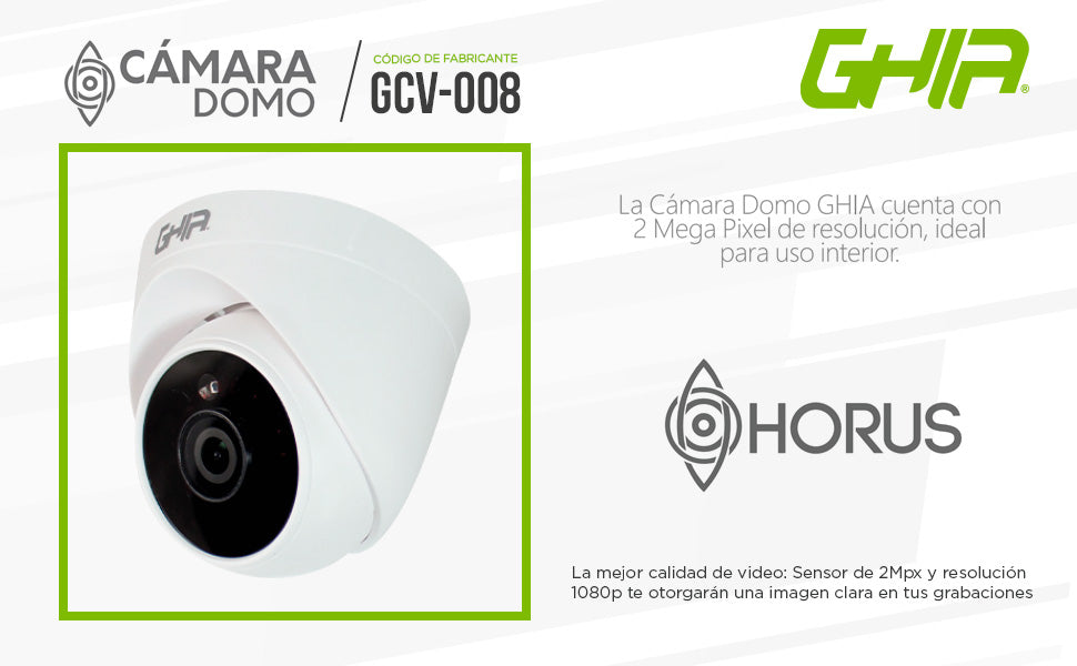 Camara Ghia Tipo Domo 1080p 4 En 1 Ahd, Tvi, Cvi, Cvbs, 2mp, Lente De 2.8mm, Ir 25metros Uso Interior