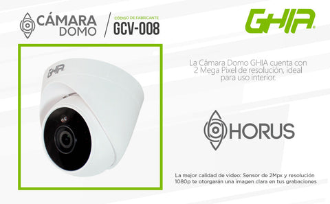 Camara Ghia Tipo Domo 1080p 4 En 1 Ahd, Tvi, Cvi, Cvbs, 2mp, Lente De 2.8mm, Ir 25metros Uso Interior