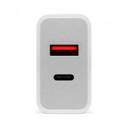 Cargador De Pared Brobotix Carga Rapida, Usb V3.0 Dual, Usb-A X1, Usb-C X1 , 18w, Color Blanco