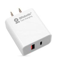 Cargador De Pared Brobotix Carga Rapida, Usb V3.0 Dual, Usb-A X1, Usb-C X1 , 18w, Color Blanco