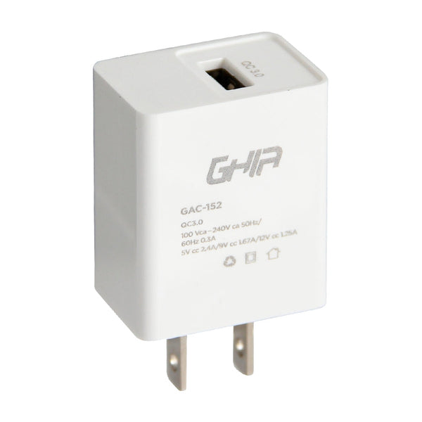 Cargador De Pared Ghia Con 1 Salida Usb 3.0 Carga Rapida Quick Charge