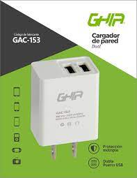 Cargador de Pared Ghia con dos Salidas Usb 2.1ª, 1.0a