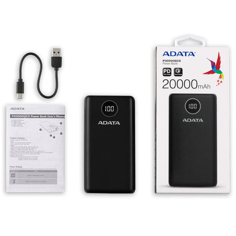 Cargador Portátil Digital Adata P20000qcd Tipo C Negro (Ap20000qcd-Dgt-Cbk)