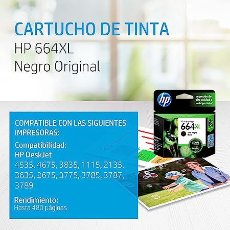 Cartucho Hp 664xl Negro Alto Rendimiento (F6v31al)