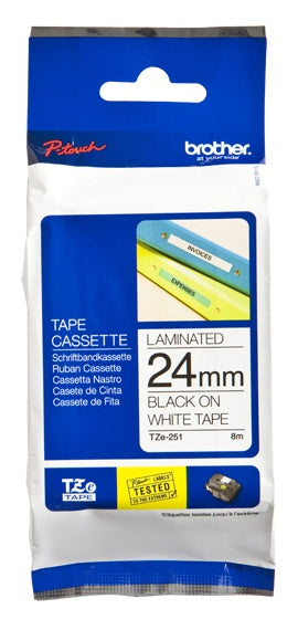 Cinta Brother Tze251 Negro Sobre Blanco Laminada 2.4 Cm X 8 M Largo