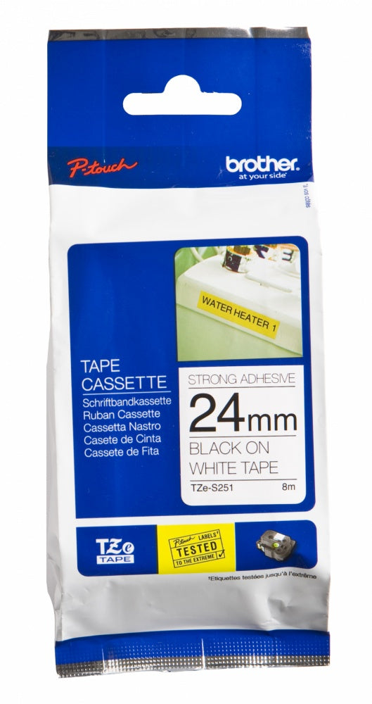 Cinta Brother Tzes251 Laminada Extra Adh Negro Con Blanco 24mm X 8m