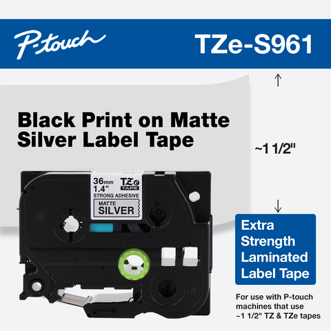 Cinta Brother Tzes961 Negro Sobre Plata Mate 36 Mm X 8M