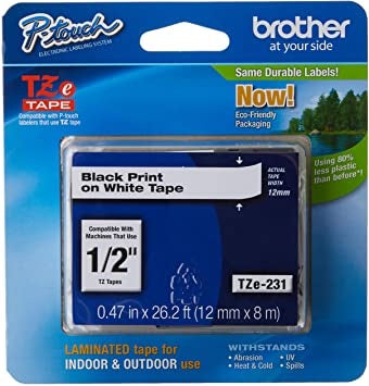 Cinta Laminada Brother Tze231 Negro Sobre Blanco 12mm