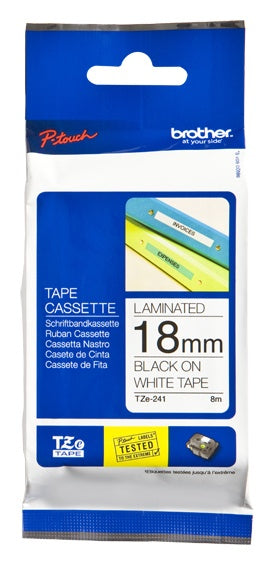 Cinta Laminada Brother Tze241 Negro Sobre Blanco 18mm