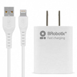 Combo Brobotix Cargador De Pared + Cable Usb-A A Lightning, Carga Rapida, 18w, Color Blanco