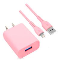 Combo Brobotix Cargador De Pared + Cable Usb-A A Lightning, Carga Rapida, 18w, Color Rosa