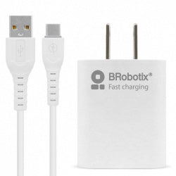 Combo Brobotix Cargador De Pared + Cable Usb-A A Usb-C, Carga Rapida, 18w, Color Blanco