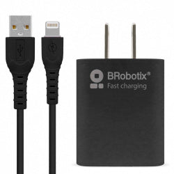 Combo Brobotix Cargador De Pared + Cable Usb-A A Usb-C, Carga Rapida, 18w, Color Negro