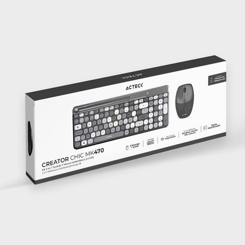 Combo Teclado y Mouse Inalámbrico 2 en 1 Creator Chic Colors MK470, Teclado + Mouse 2.4Ghz, Diseño Delgado + 2xBaterías AAA Incluidas Gris Advanced Series