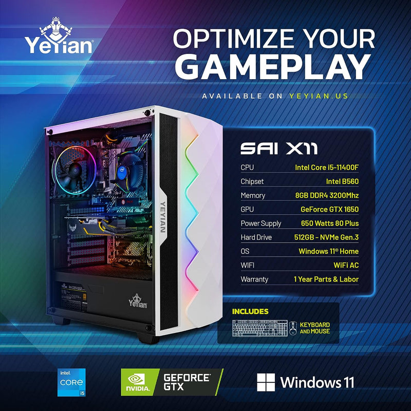Computadora Gamer Yeyian Sai X11,  Intel I5,  Ram 8Gb Ddr4,  Gtx 1650,  Almacenamiento 512 Gb Nvme,  Windows 11 Home