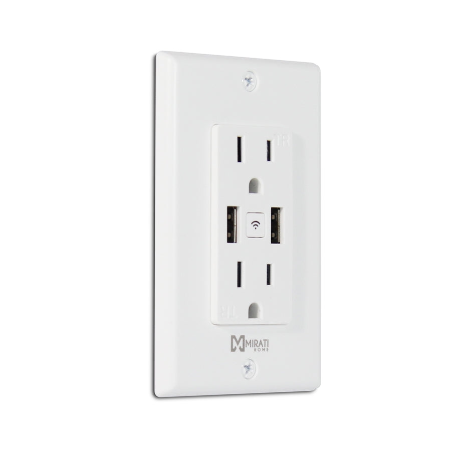 Contacto De Pared Inteligente Mcp1 Mirati Home- Smart Home - 2 Contactos - 2 Puertos Usb - Wi-Fi