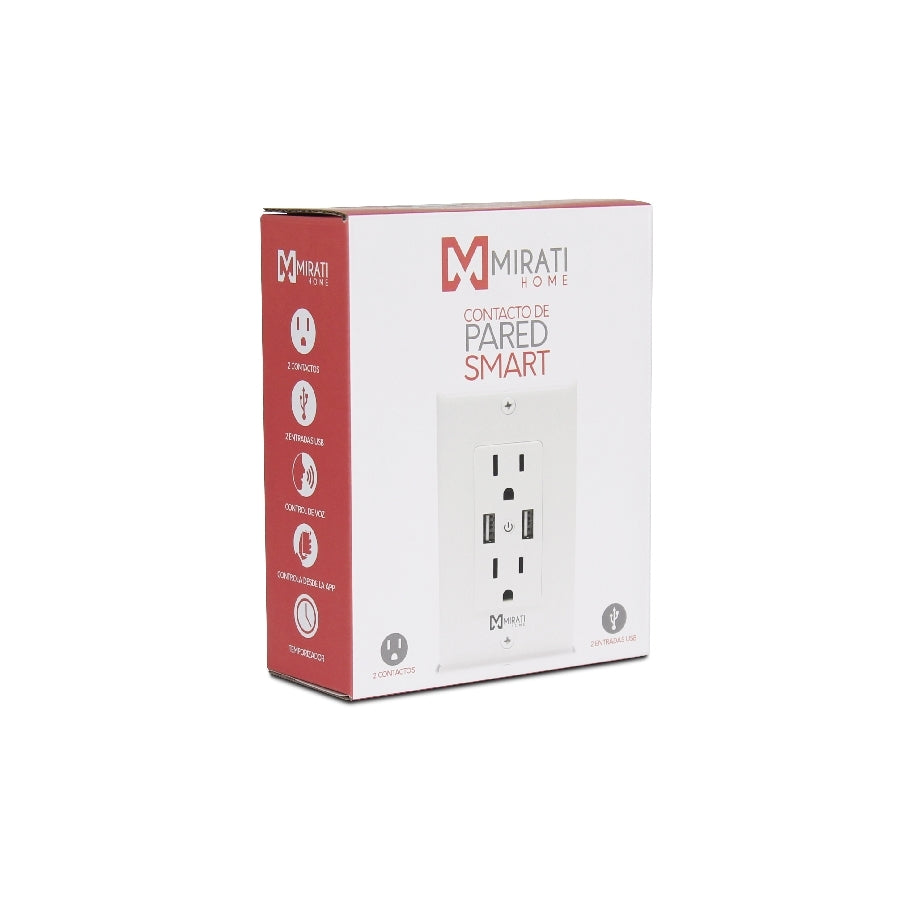 Contacto De Pared Inteligente Mcp1 Mirati Home- Smart Home - 2 Contactos - 2 Puertos Usb - Wi-Fi