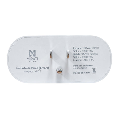 Contacto inteligente mci2 mirati home. Smart plug, wi-fi 2.4ghz, función timer, compatible con alexa y google assistant. Capacidad de potencia 1100w