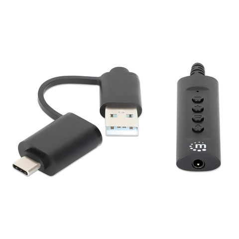 Convertidor Usb A/Usb C A Tarjeta De Sonido+Control Manhattan 153560