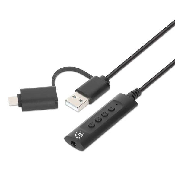 Convertidor Usb A/Usb C A Tarjeta De Sonido+Control Manhattan 153560