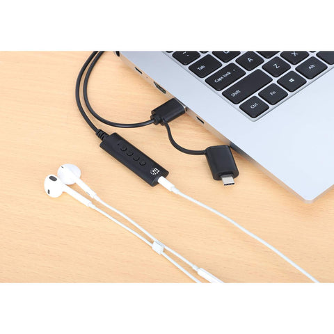Convertidor Usb A/Usb C A Tarjeta De Sonido+Control Manhattan 153560