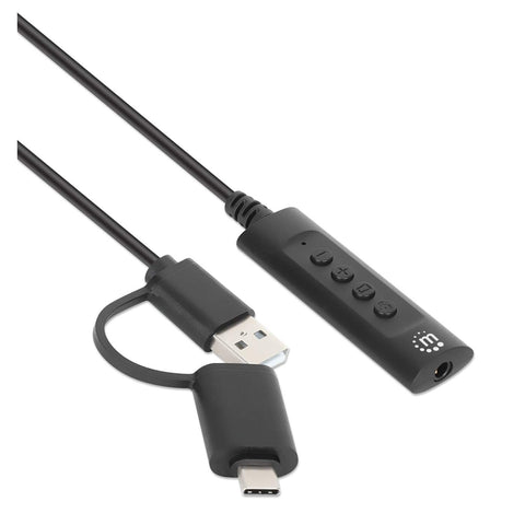 Convertidor Usb A/Usb C A Tarjeta De Sonido+Control Manhattan 153560