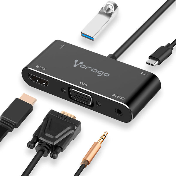 Convertidor Vorago 5 En 1 Usb C A Hdmi, Vga, Usb 3.0,3.5mm, Pd Adp-350