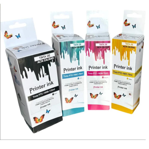 Kit Tintas GI-190 Black Cyan Magenta Yellow para Canon Pixma G1100 G1110 + Rendimiento Extra y Colores Brillantes + Envío Rápido ¡Calidad Premium!