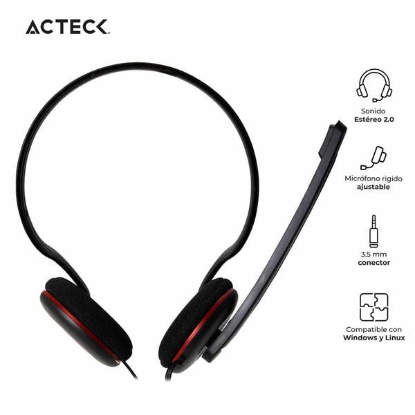 Diadema Acteck Estereo 2.0 Alambrico 3.5 Dual Discover Hj220 Ac-929110