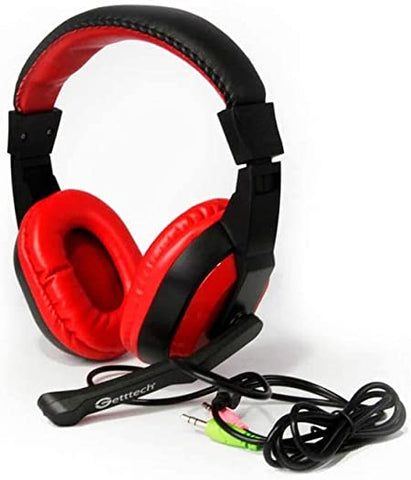 Diadema Headset Getttech Gh-2100 Stream 3.5mm, Mic Retractil, Negro, Rojo