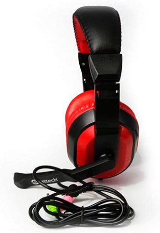 Diadema Headset Getttech Gh-2100 Stream 3.5mm, Mic Retractil, Negro, Rojo