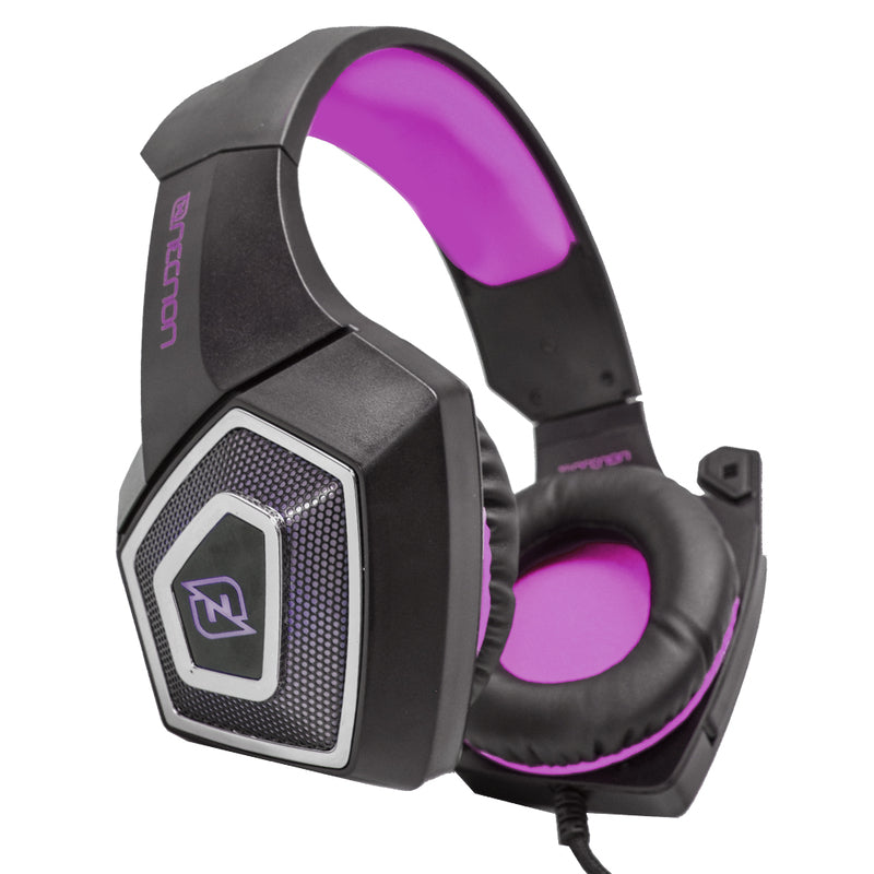 Diadema necnon gaming over-ear nbhg flexible, vibracion, alambricos. Fucsia