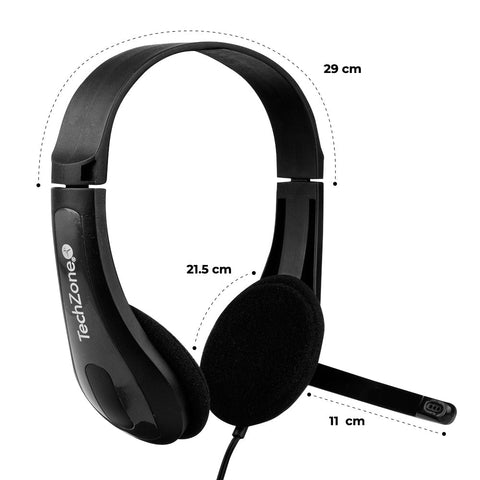 Diadema Techzone Tz15pcaud Alambrica Ajustable Microfono 3.5mm Negro