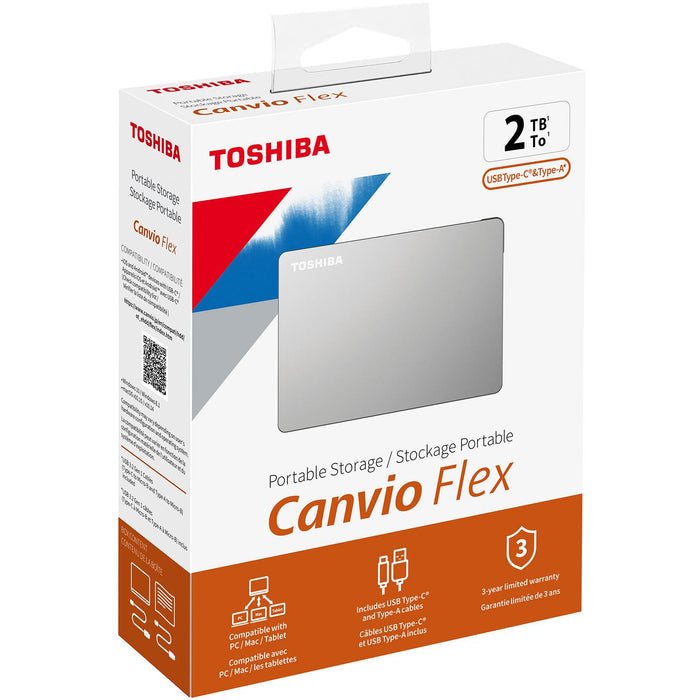 Disco Duro Externo Toshiba 2tb Hdtx120xscaa Usb 3.0 Canvio Flex Plata