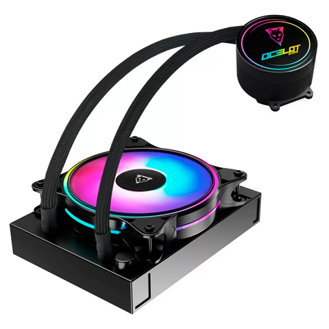 Enfriamiento Líquido Gamer Ocelot Disipador Ventilador de 120mm Iluminación ARGB Color Negro Modelo OEL120