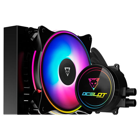Enfriamiento Líquido Gamer Ocelot Disipador Ventilador de 120mm Iluminación ARGB Color Negro Modelo OEL120