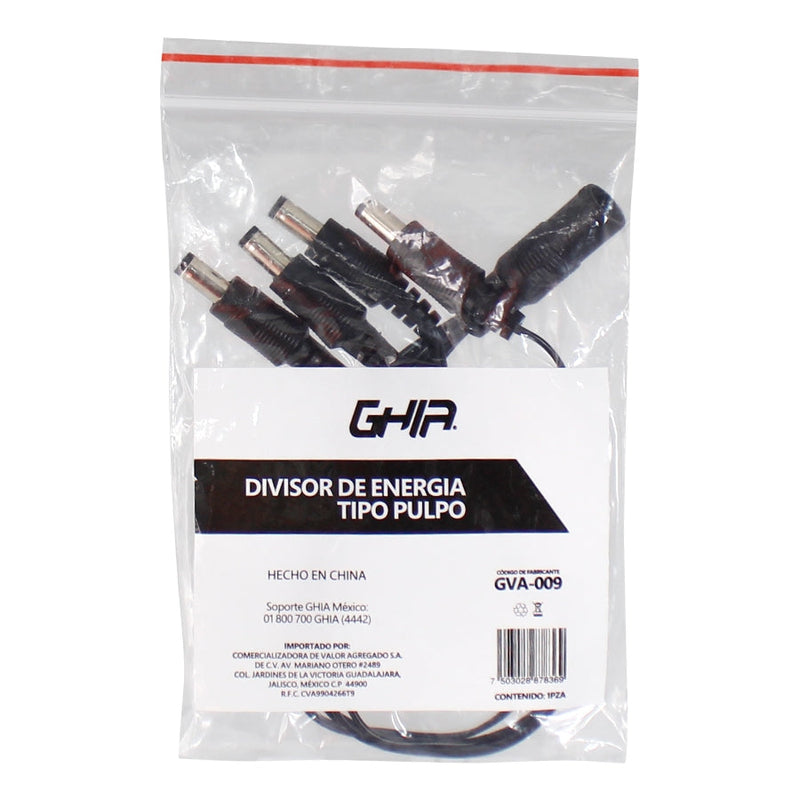 Divisor De Energia Ghia Tipo Pulpo 4en1, Para Cctv , 1 Conector Hembra, 4 Conectores Macho