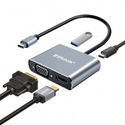 Docking Brobotix 4 En 1, Usb-C Macho X1 A Hdmi 2k Y 4k  X1, Svga X1, Usb-A V3.0 X 1, Usb-C Hembra X1, Color Plata