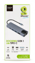 Docking Brobotix 5 En 1, Usb-C Macho X1 A Hdmi 2k Y 4k X1, Rj45 Gigabit X1, Usb-A V3.0 X2, Usb-C Hembra X1, Color Plata