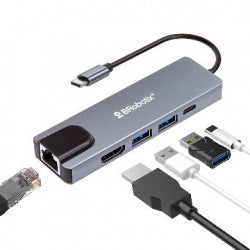 Docking Brobotix 5 En 1, Usb-C Macho X1 A Hdmi 2k Y 4k X1, Rj45 Gigabit X1, Usb-A V3.0 X2, Usb-C Hembra X1, Color Plata