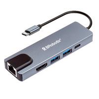 Docking Brobotix 5 En 1, Usb-C Macho X1 A Hdmi 2k Y 4k X1, Rj45 Gigabit X1, Usb-A V3.0 X2, Usb-C Hembra X1, Color Plata