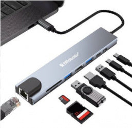 Docking Brobotix 8 En 1, Usb-C Macho X1 A Hdmi 2k Y 4k  X1, Rj45 Gigabit X1, Usb-A V3.0 X2, Usb-C Hembra X2, Sd X1, Micro Sd X1, Color Plata