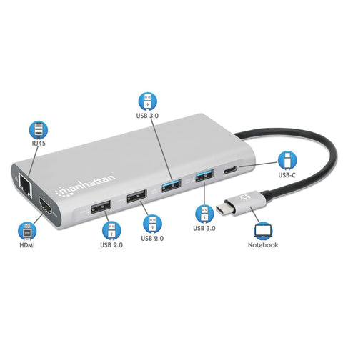 Docking Manhattan Usb-C 12 Puertos Hdmix3 Usb-C Pd/Usbv3.2 (130660)