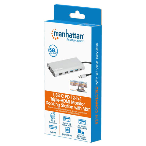Docking Manhattan Usb-C 12 Puertos Hdmix3 Usb-C Pd/Usbv3.2 (130660)