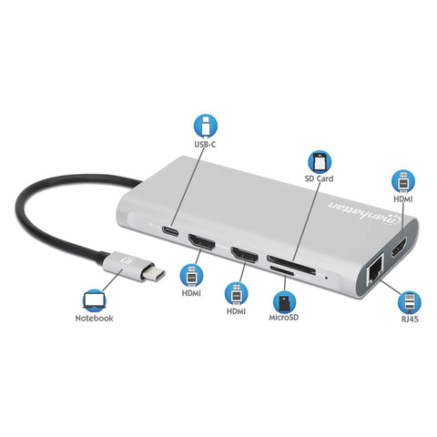 Docking Manhattan Usb-C 12 Puertos Hdmix3 Usb-C Pd/Usbv3.2 (130660)