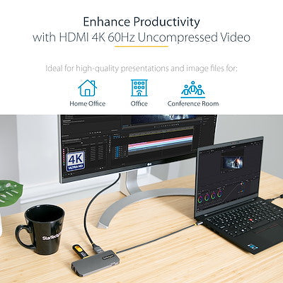 Docking Station - Adaptador Multipuertos Usb C, Hdmi De 4k Y 60hz, Hub Usb-A 3.2 De 3 Puertos De 5gbps, Pd De 100w, Gbe - Startech.Com Modelo 127b-Usbc-Multiport