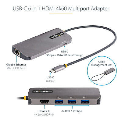 Docking Station - Adaptador Multipuertos Usb C, Hdmi De 4k Y 60hz, Hub Usb-A 3.2 De 3 Puertos De 5gbps, Pd De 100w, Gbe - Startech.Com Modelo 127b-Usbc-Multiport