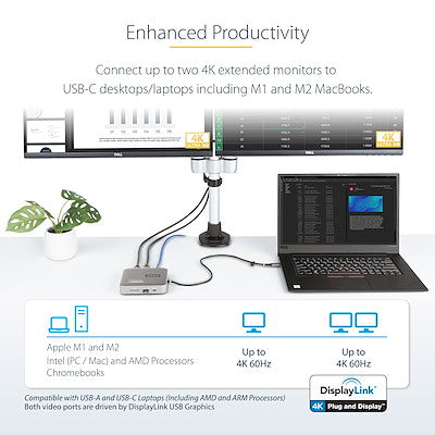 Docking Station - Adaptador Multipuertos Usb-C - Video Doble Hdmi - 4k 60hz - Hub Usb 3.1 - Pd De 100w - Cable De 55cm - Startech.Com Modelo 102b-Usbc-Multiport